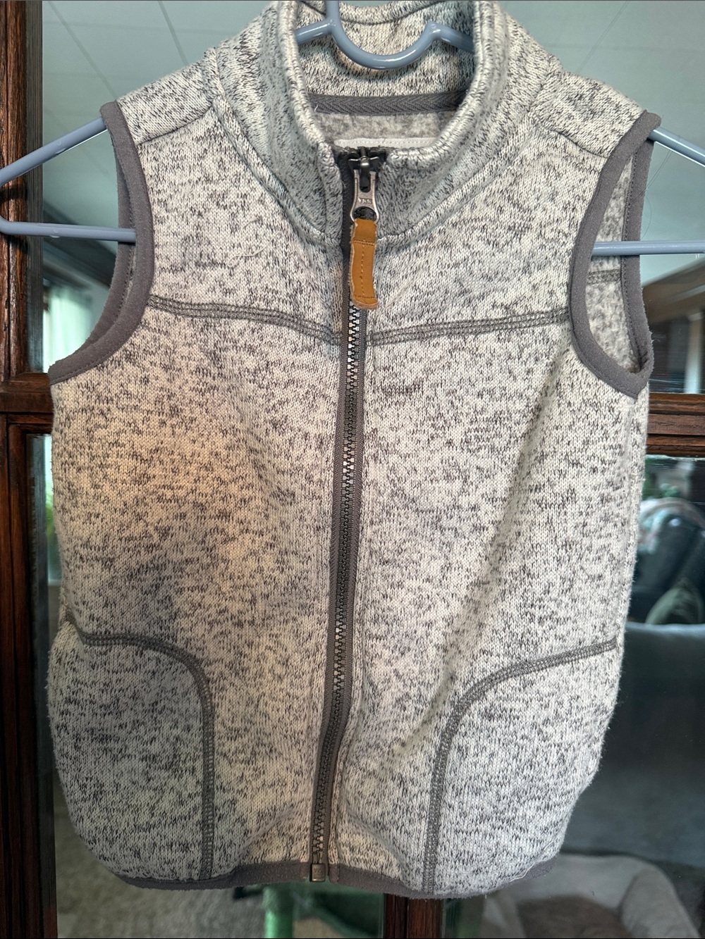 Carter's Heather Gray Knit Zip Vest with Leather Pull